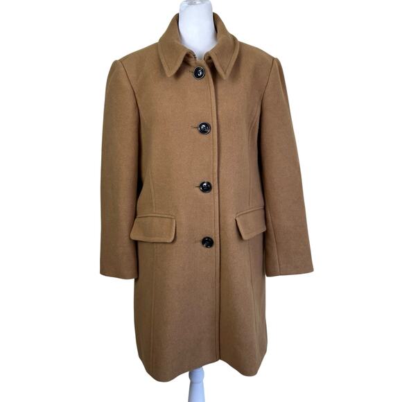 LANDS’ END Womens 16P Camel Wool Blend Mid-Length Peacoat Car Coat - Picture 4 of 16